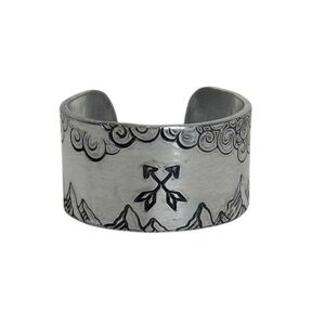 Handmade stamped nature silver tone hypoallergenic adjustable cuff ring
